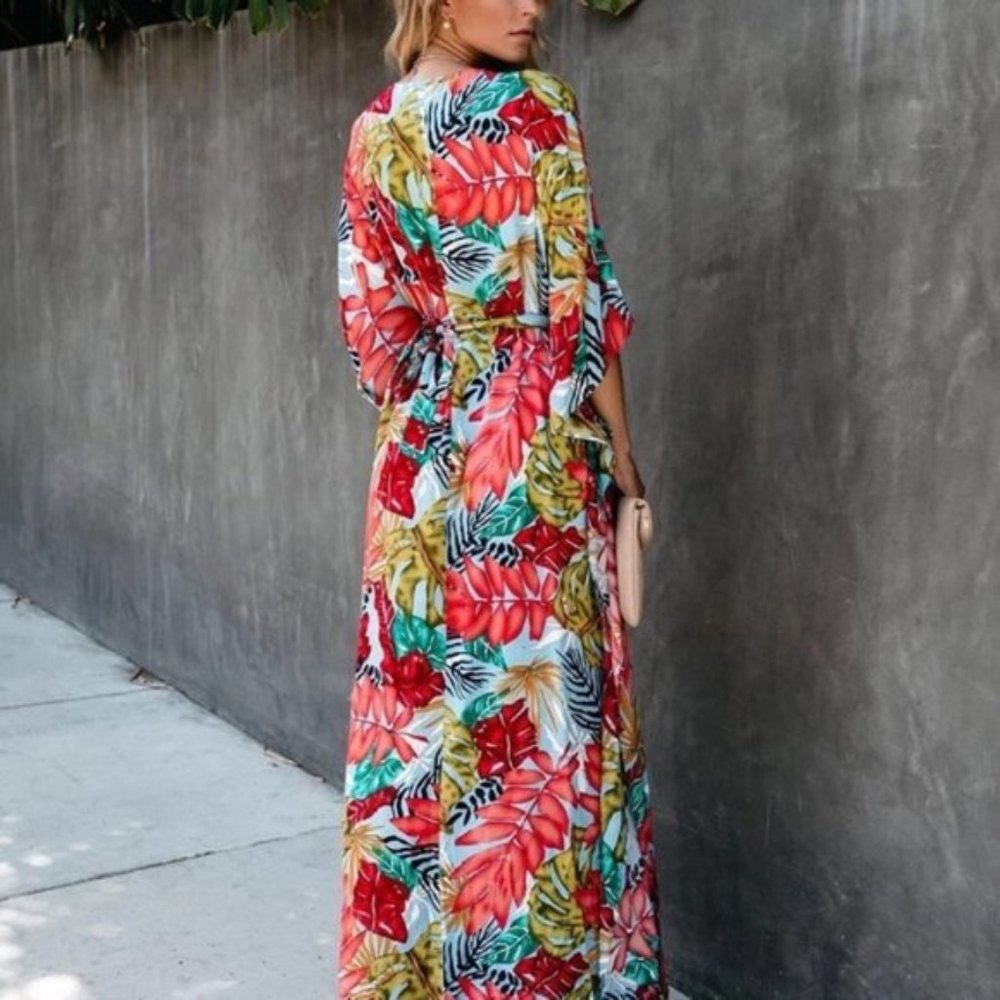 Tropical Sunset Bright Palm Print Maxi Dress - Picture 2 of 8